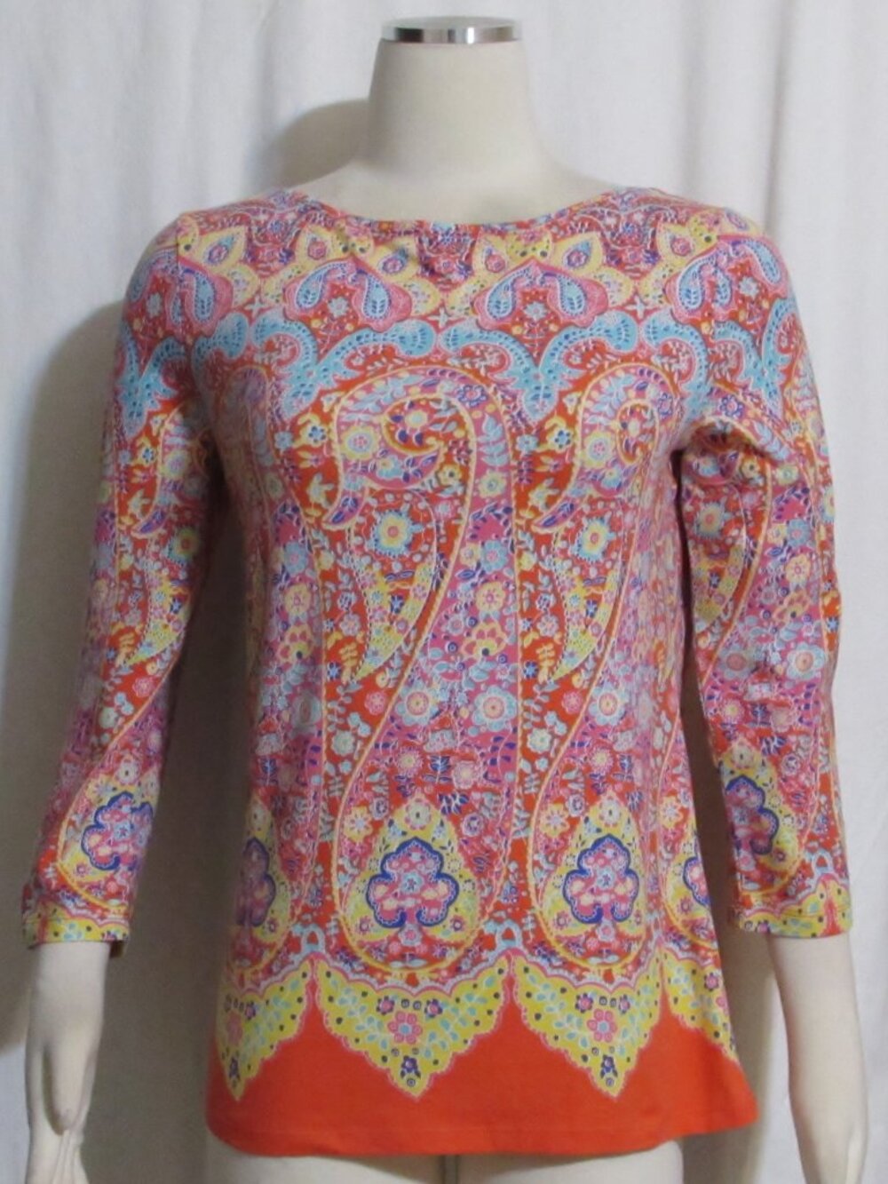 NEW Womens Ladies TALBOTS Orange & Turqoise Paisley Tee Shirt Top S ORIG $68